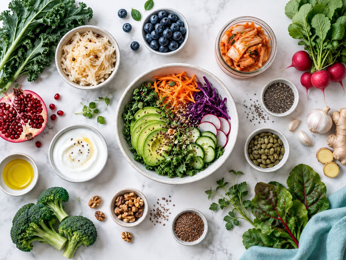 Selección ordenada de alimentos naturales y fermentados